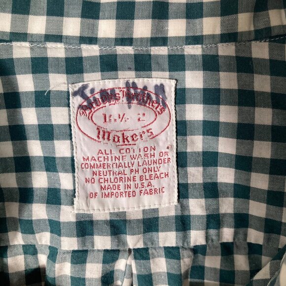 Mens Brooks Brothers Gingham Button Shirt Green White Cotton 16 1/2 Long Sleeve - Picture 8 of 11